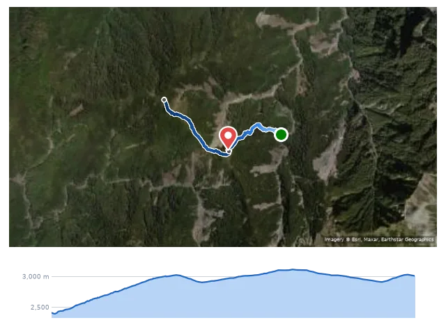 D1 進涇橋 → 庫哈諾辛山屋 → 庫哈諾辛山 路線示意圖與高程剖面