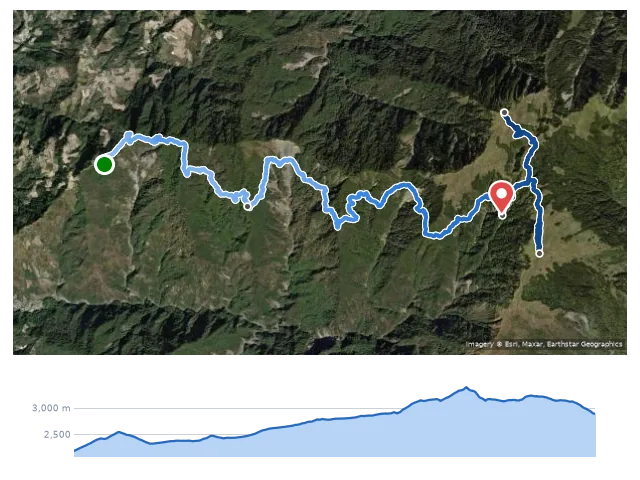 D1 屯原登山口 → 天池山莊 → 奇萊南峰・南華山 路線示意圖與高程剖面